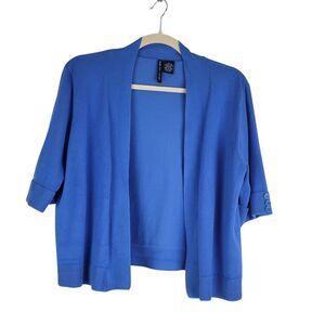 New Knits Co Top Women's size XL Open Cardigan Crop Sweater 3/4 Sleeve Blue
